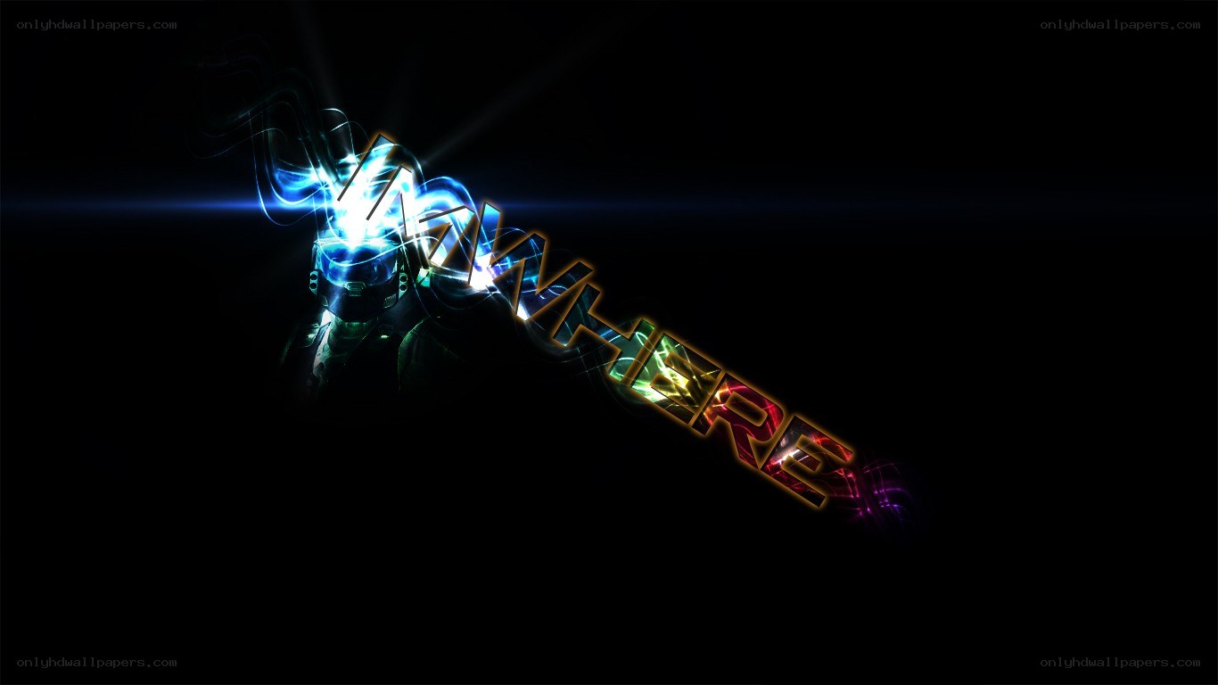 glowing text with futuristic figure