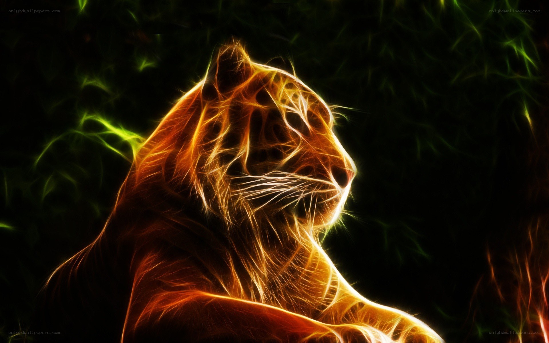 glowing tiger in dark forest