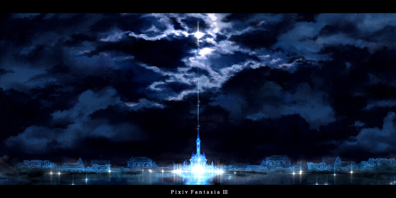 Glowing Tower over City