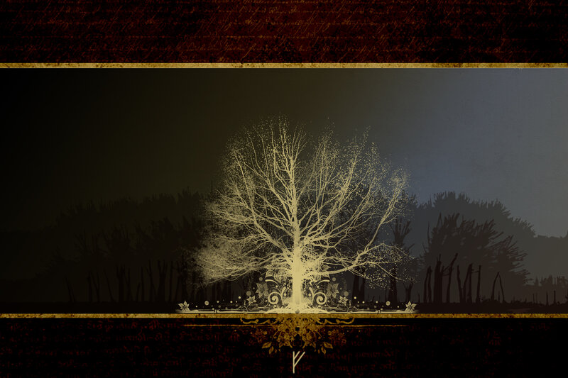 Glowing tree in a dark forest