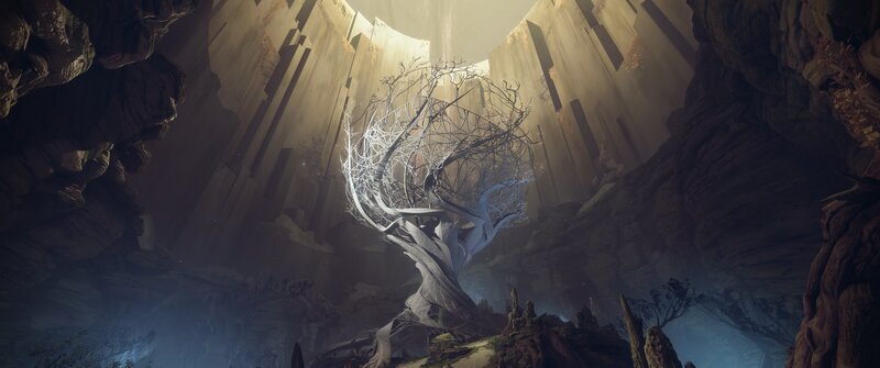 Glowing Tree in Cave — White