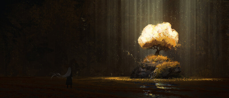 Glowing Tree in Dark Forest — Black