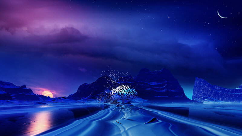 Glowing Tree in Desert