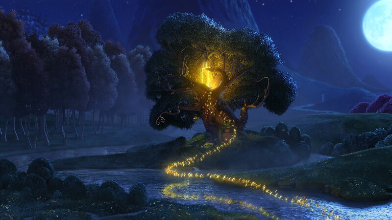 Glowing Tree in Forest — Blue