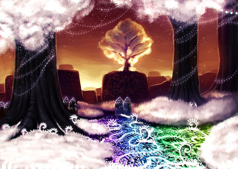 Glowing Tree in Forest — Purple