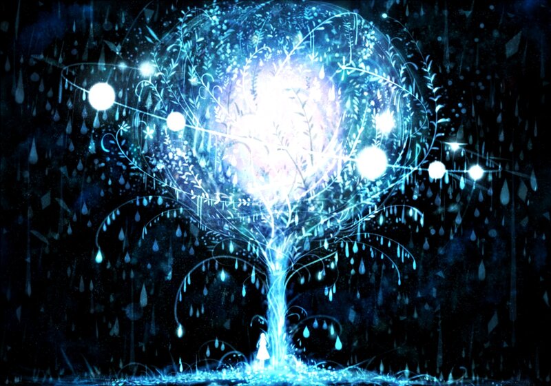 Glowing Tree in Rain