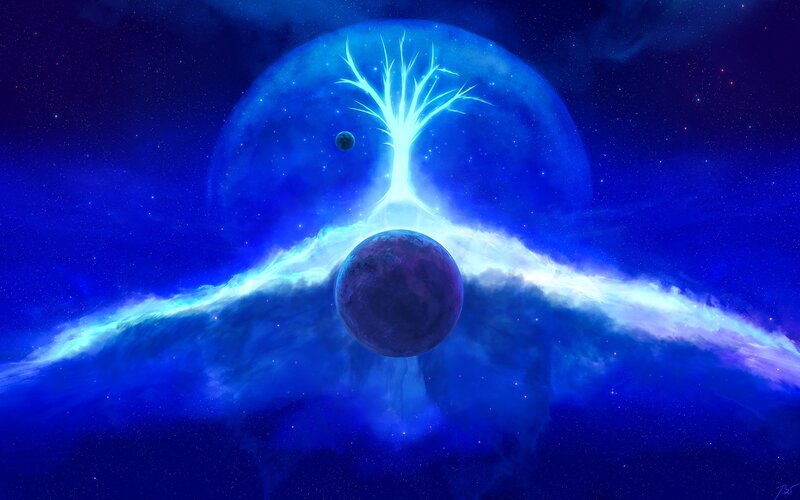Glowing Tree in Space — Blue