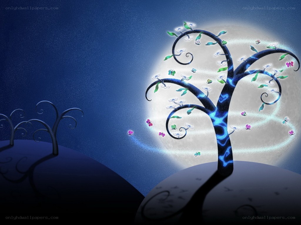 glowing tree under moonlight