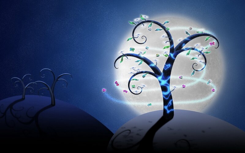 Glowing Tree with Butterflies — Blue, Serene
