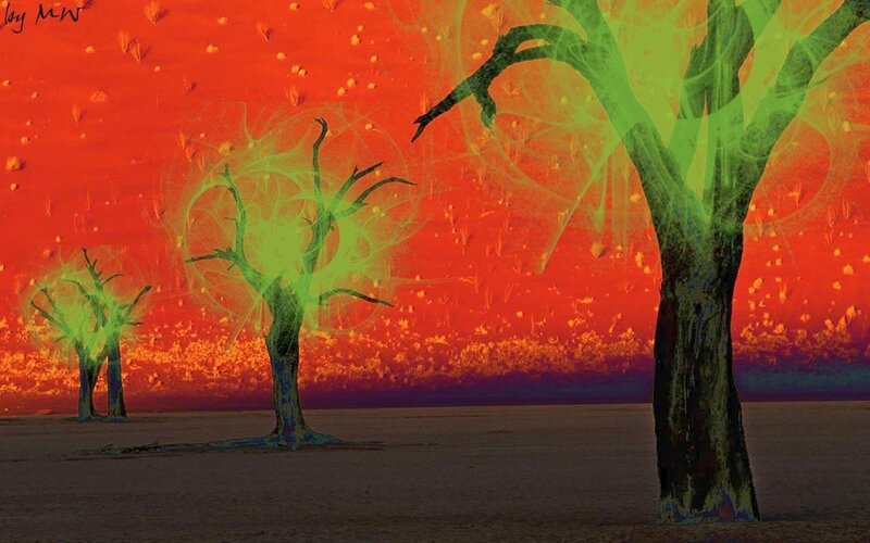 Glowing trees in a red landscape