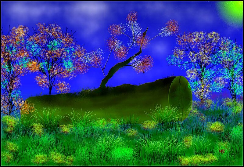 Glowing Trees in Field