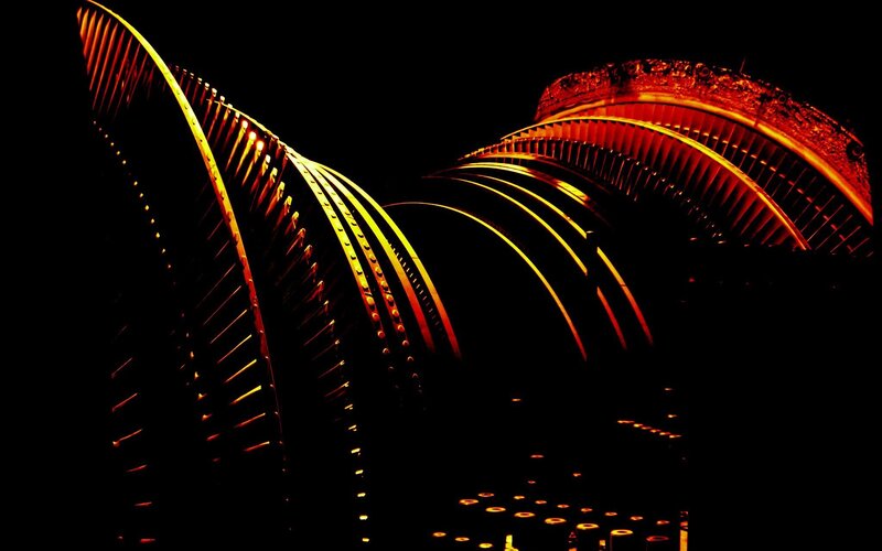 glowing turbine blades at night
