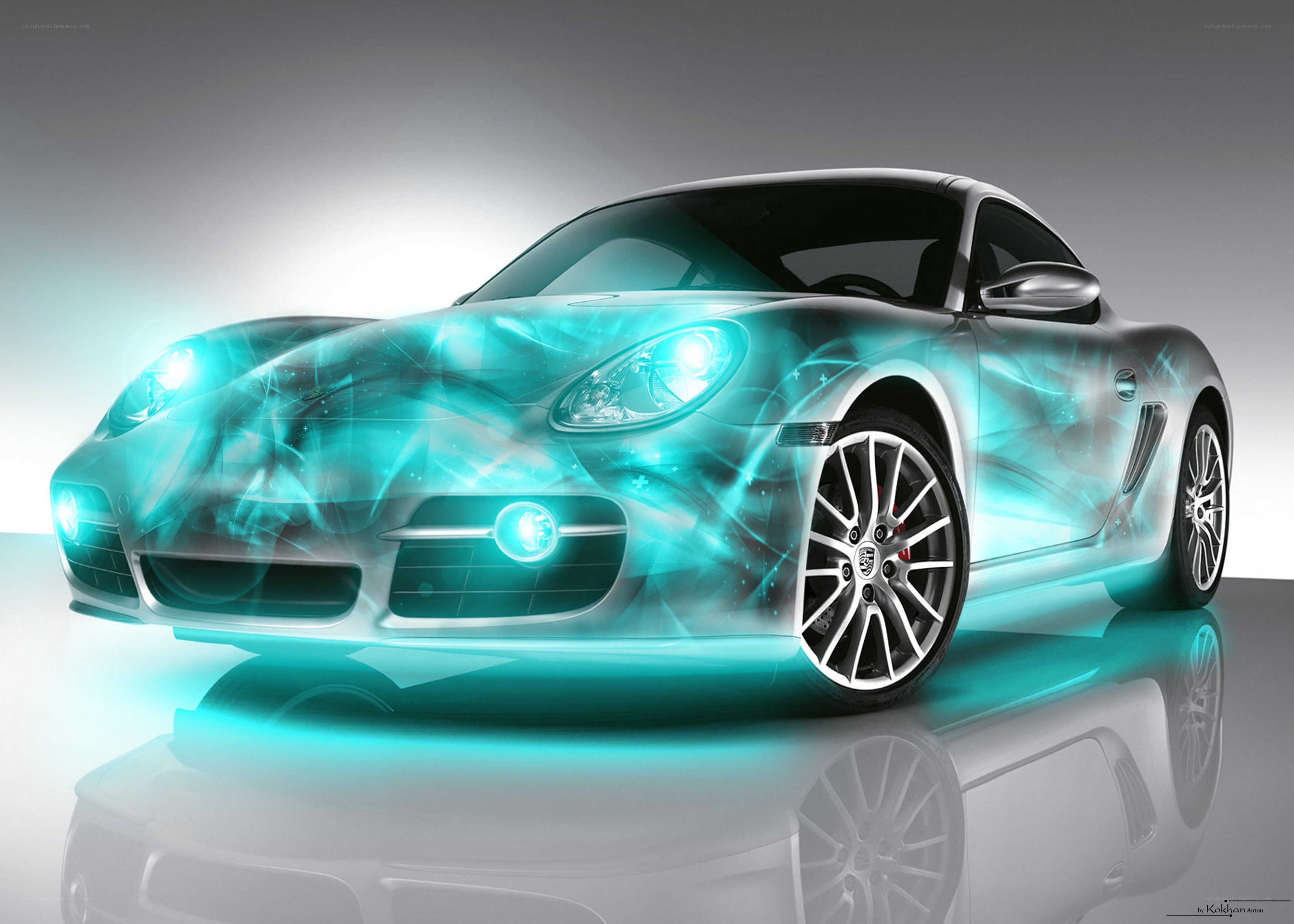 glowing turquoise sports car
