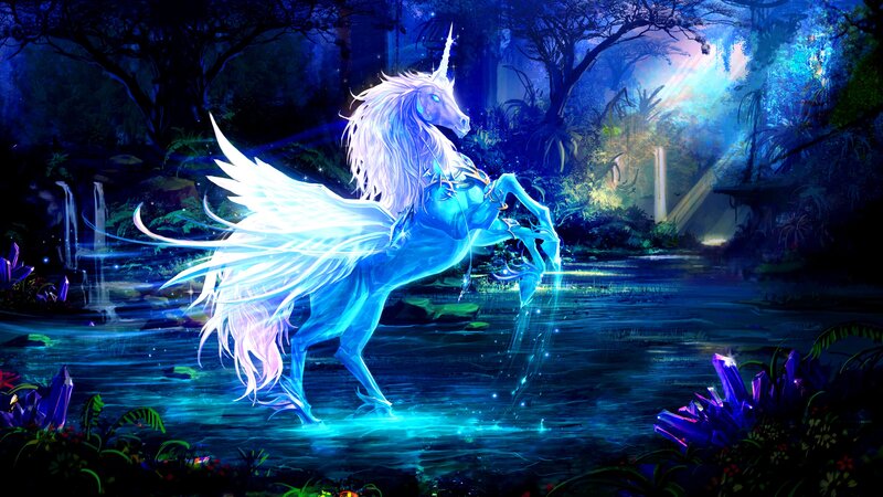 glowing unicorn in mystical forest