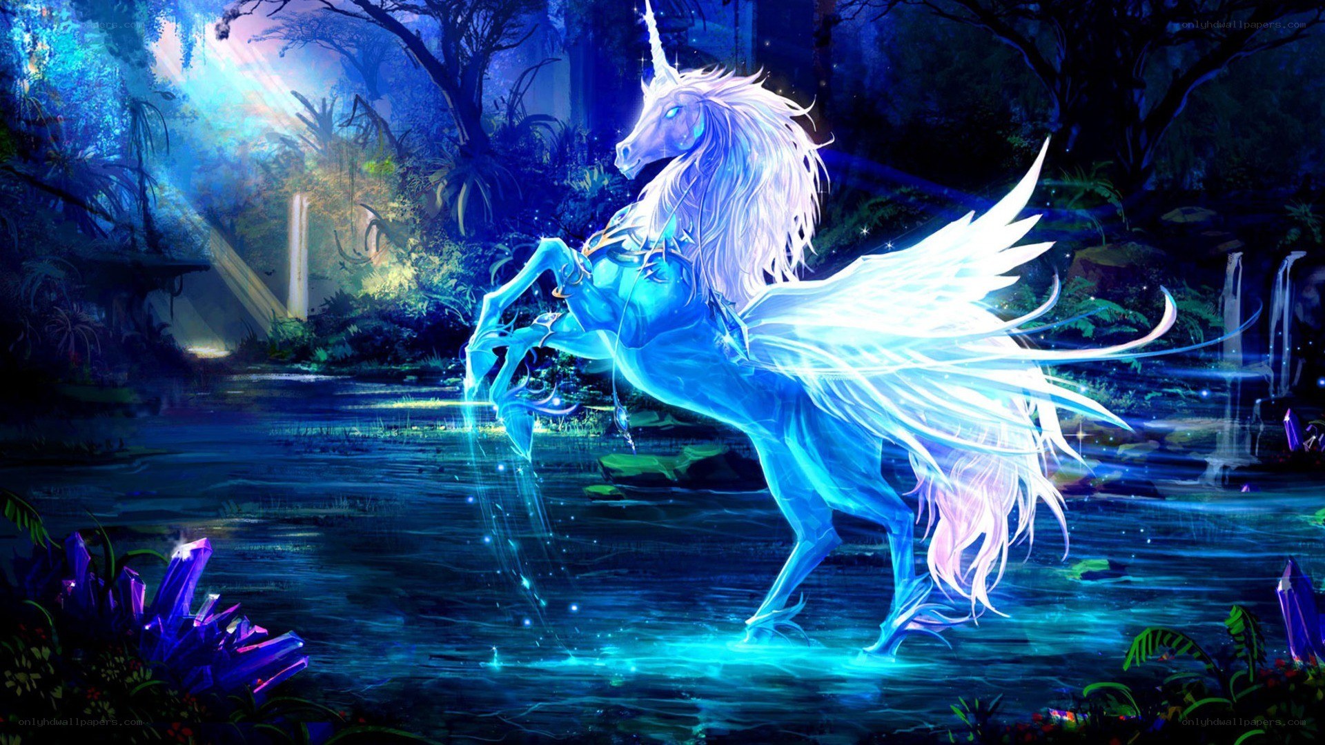 glowing unicorn in mystical forest