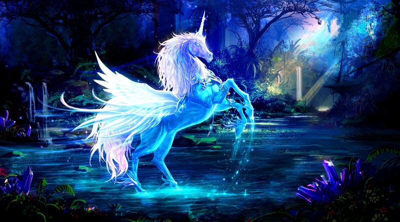 glowing unicorn in mystical forest