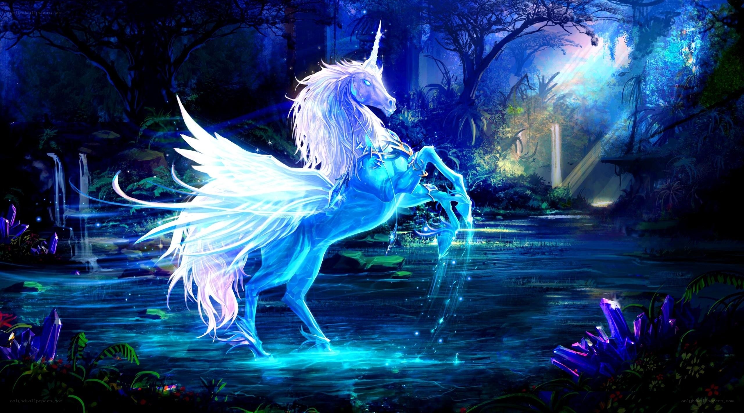 glowing unicorn in mystical forest