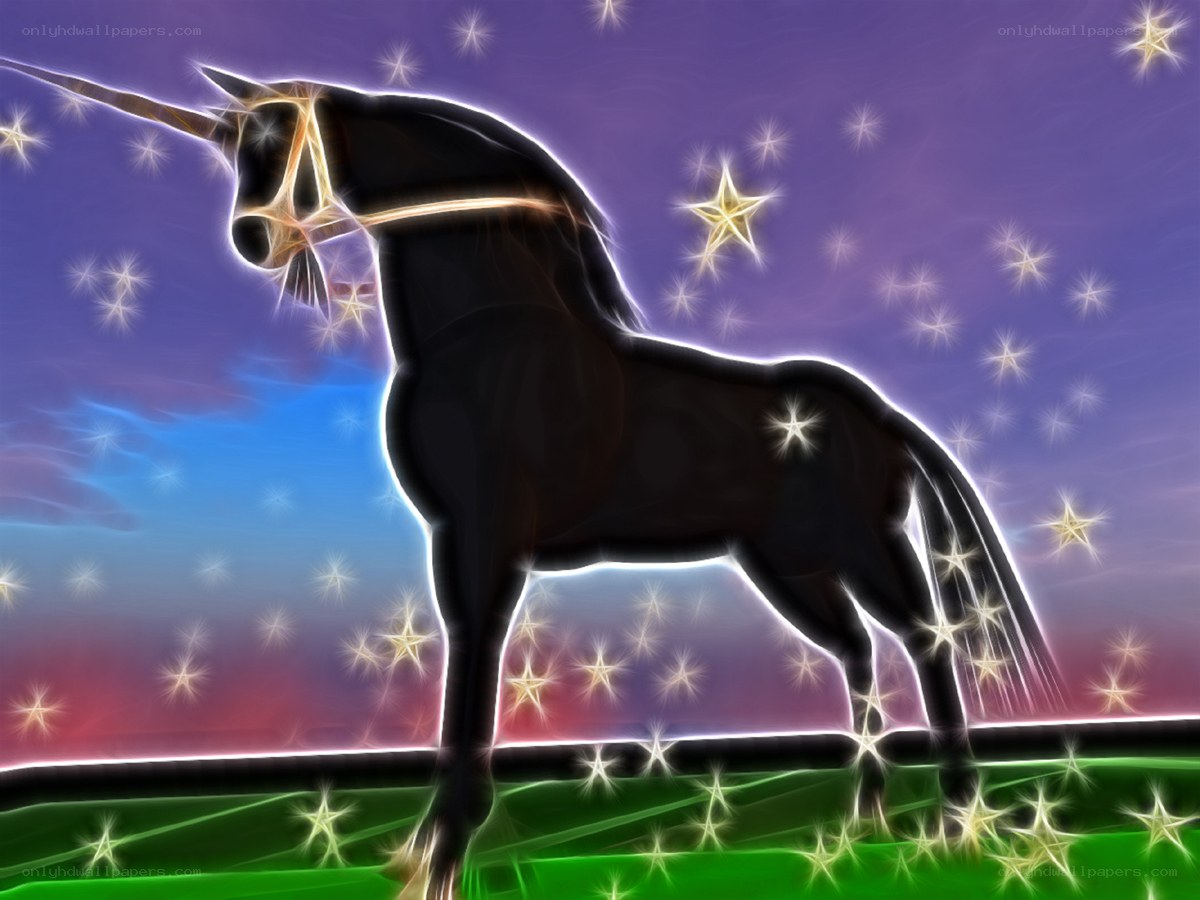 glowing unicorn in starry night