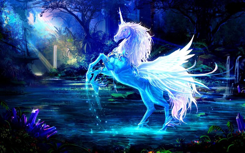 Glowing Unicorn in Water — Blue, Magical