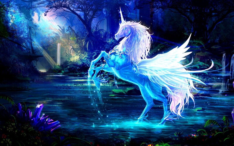 Glowing Unicorn in Water — Blue