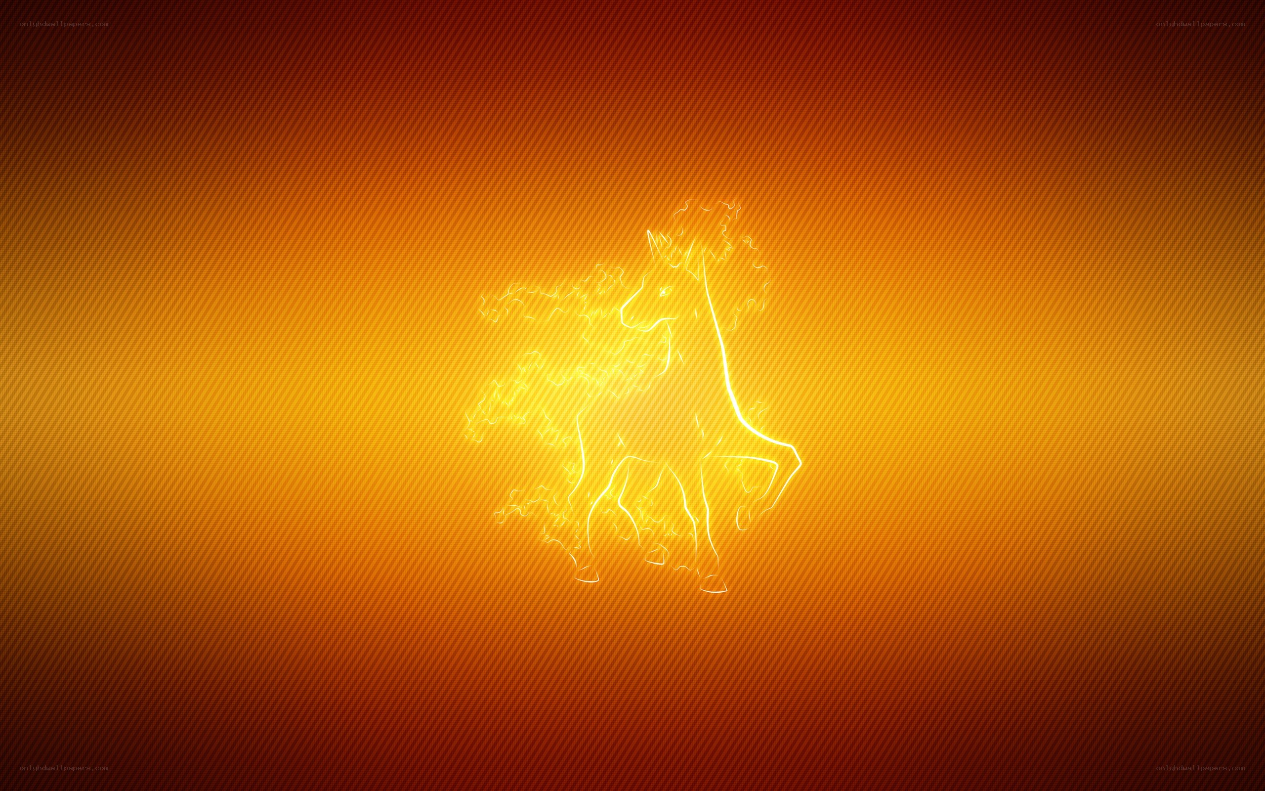 glowing unicorn on fiery background