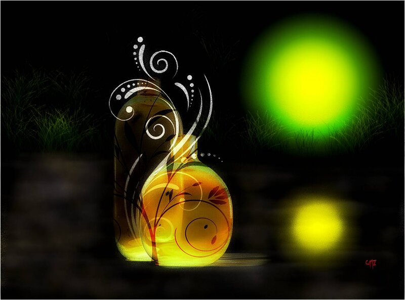 Glowing Vases in Grass