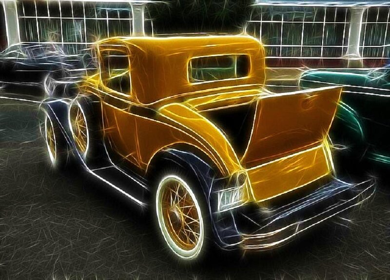 glowing vintage car illustration