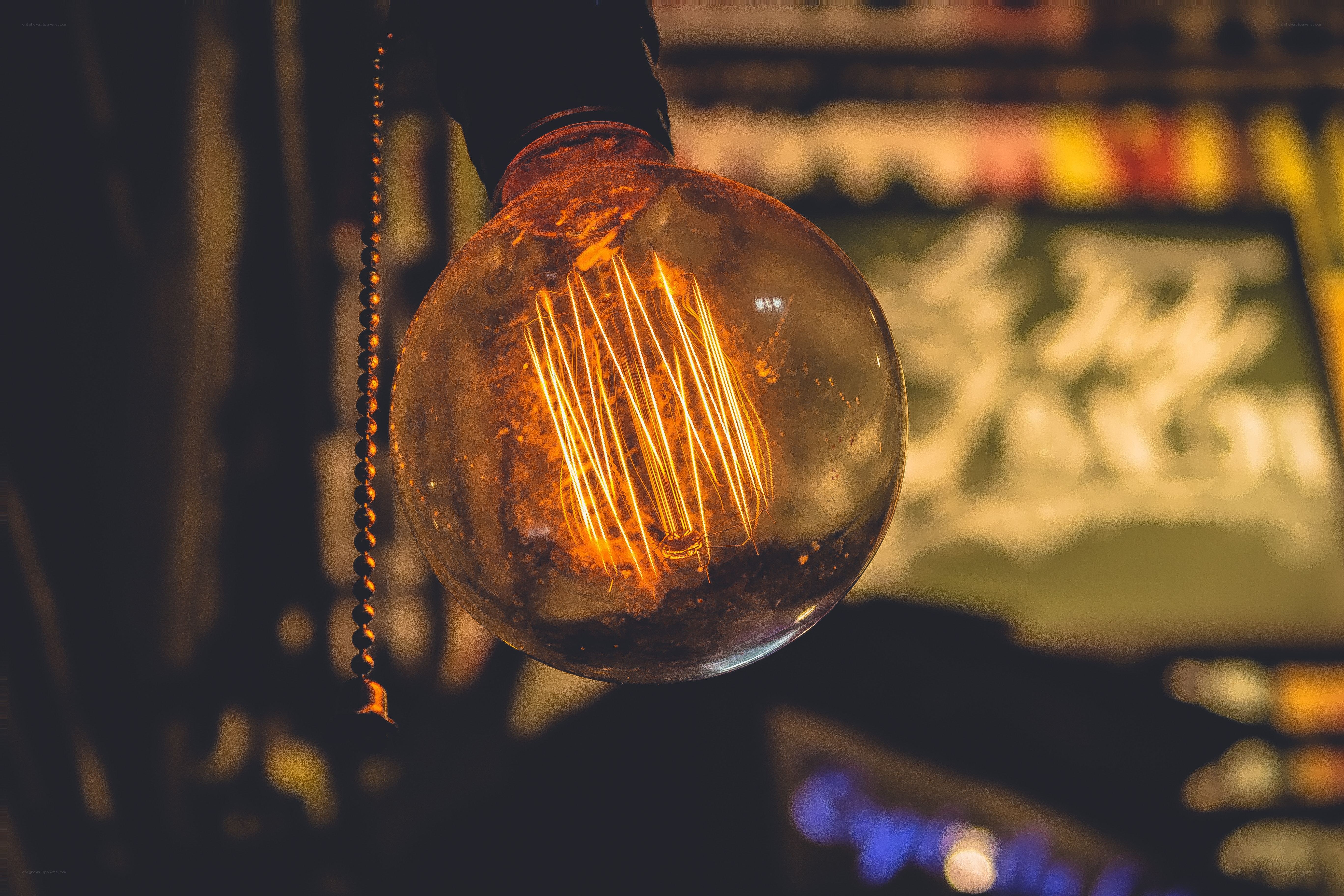 glowing vintage light bulb