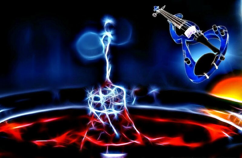 Glowing Violin and Figure