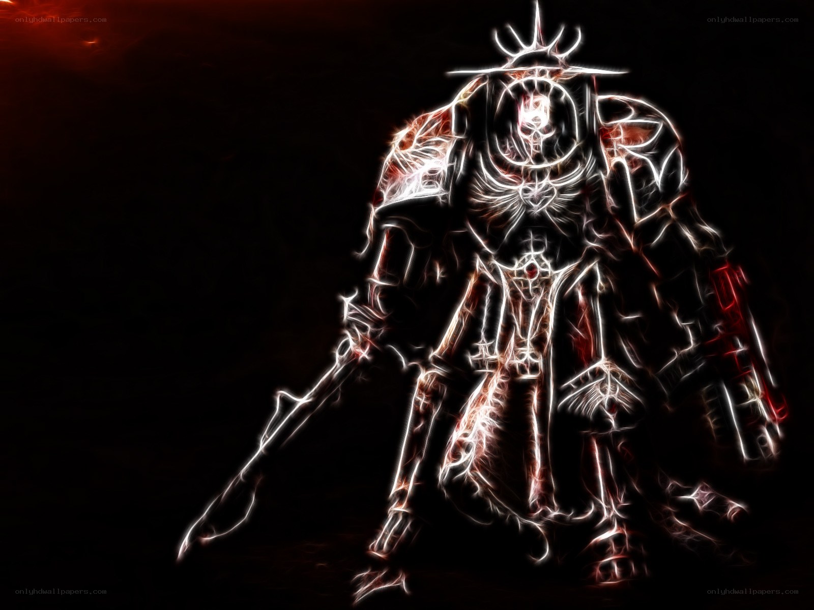 glowing warrior in dark armor