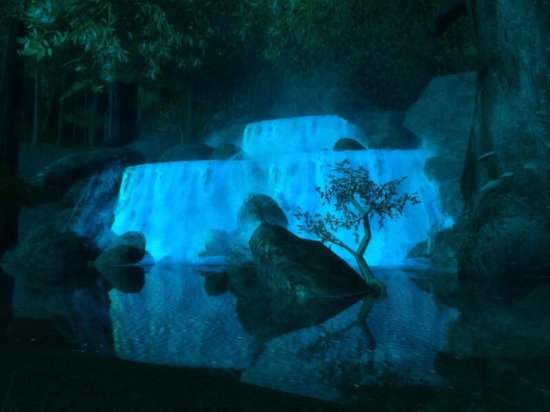 Glowing Waterfall in Forest — Blue