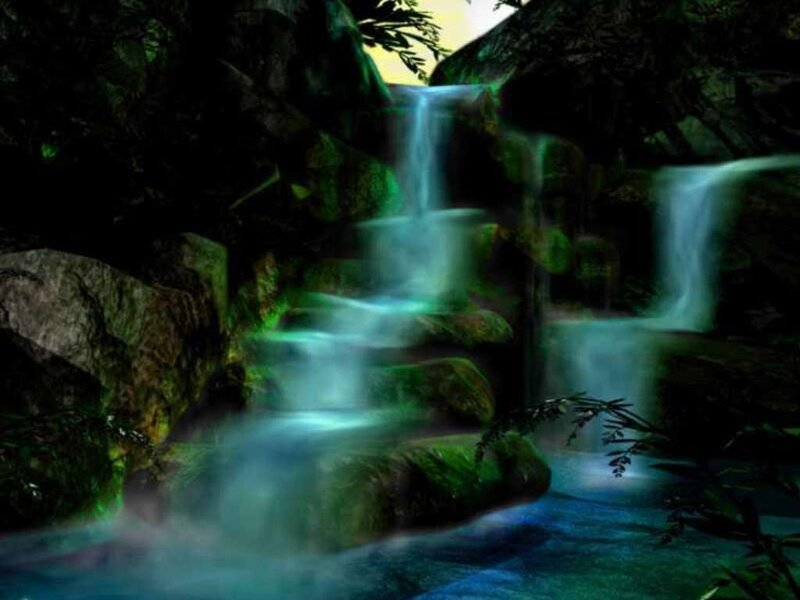 Glowing Waterfall in Forest