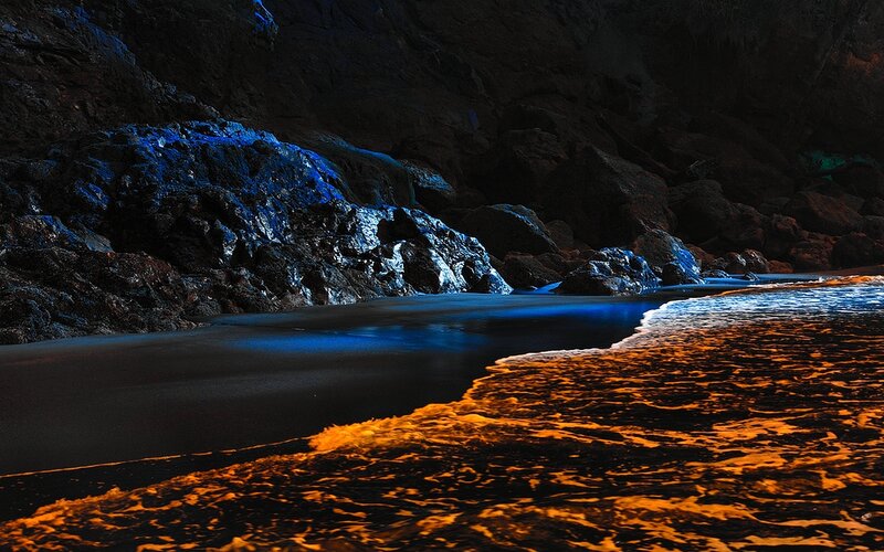 Glowing Waves in Cave