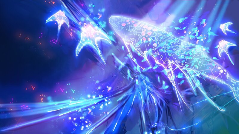 Glowing Whale and Fish — Blue
