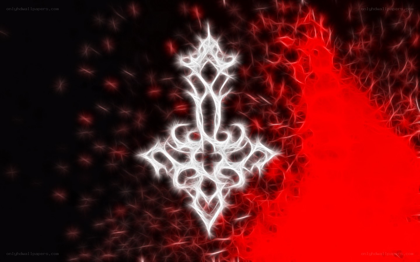 glowing white cross on red and black