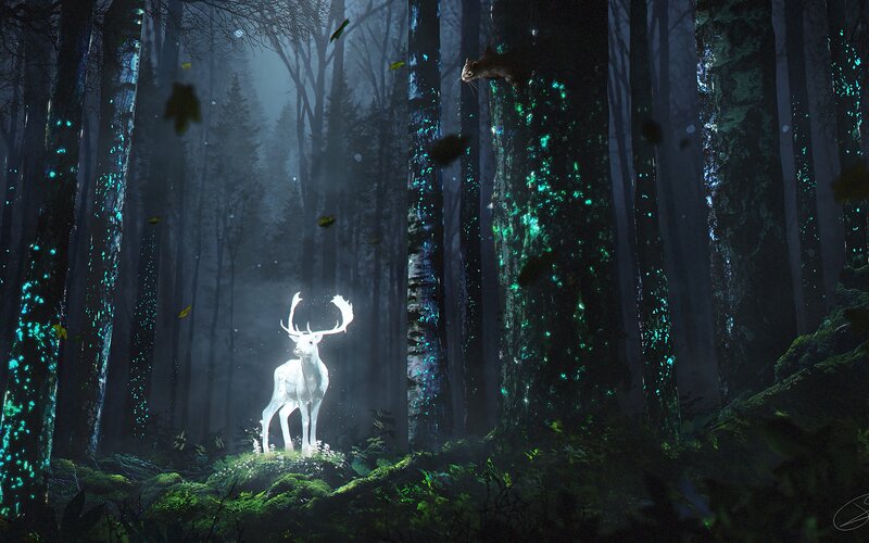 Glowing White Deer — Green