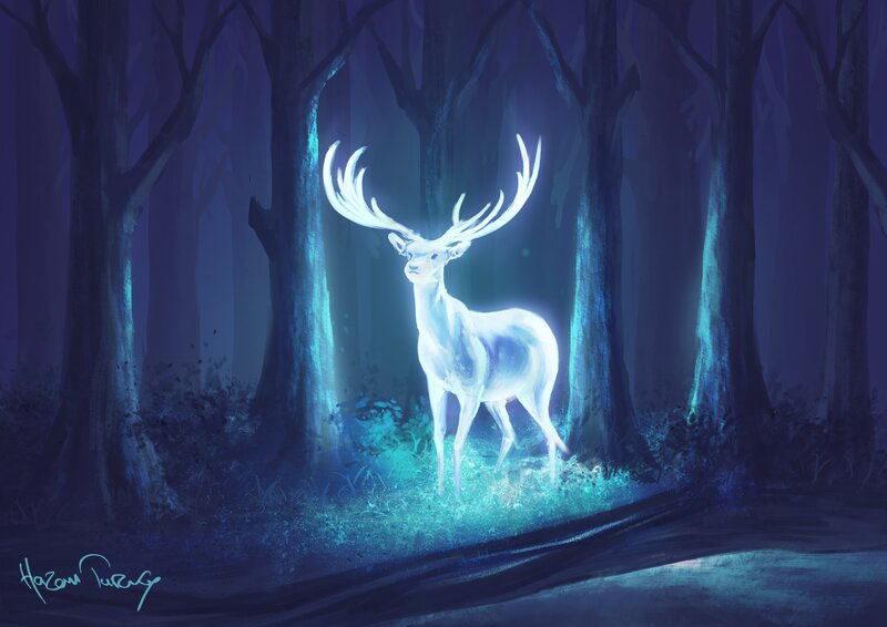 Glowing White Stag — Blue, Mystical