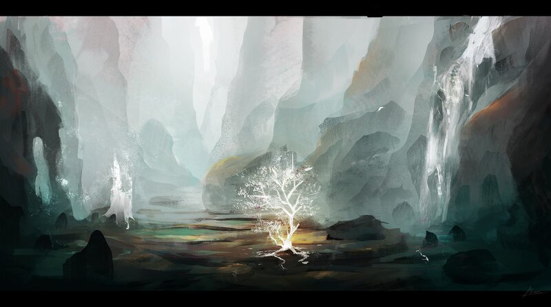 Glowing White Tree — Serene, Digital Art