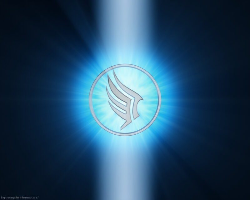 glowing winged emblem