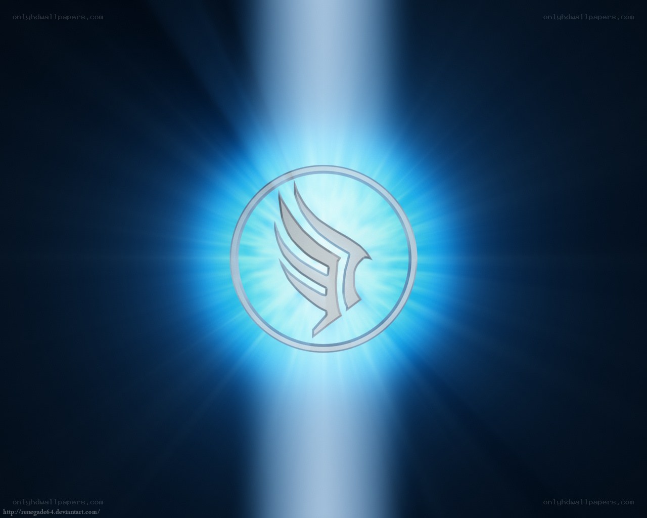 glowing winged emblem