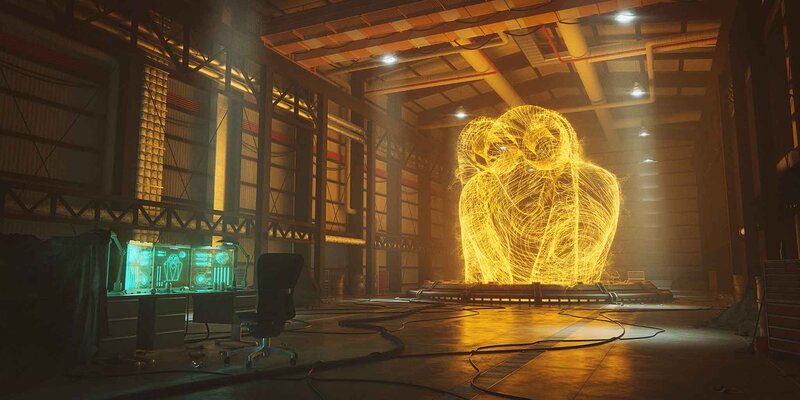 Glowing Wireframe Gorilla