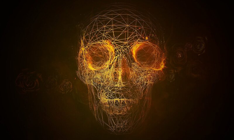 Glowing Wireframe Skull — Black, Dark