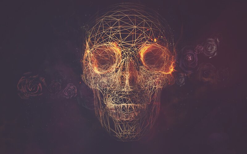 Glowing Wireframe Skull — Black