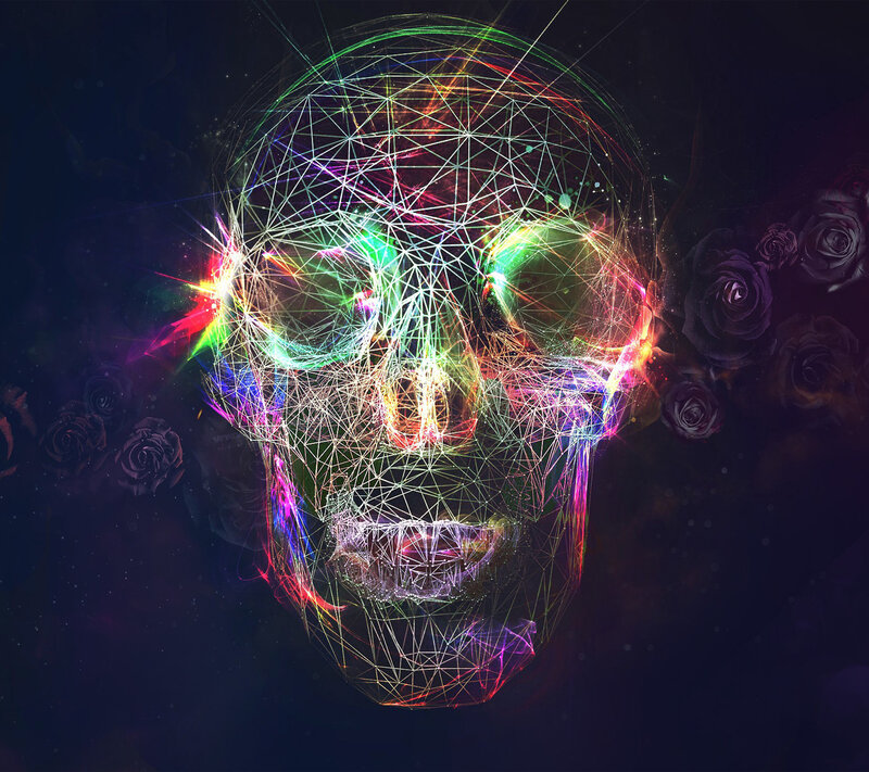 Glowing Wireframe Skull