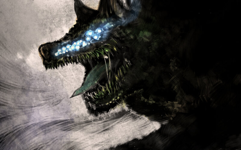 Glowing Wolf Creature — Black, Dramatic