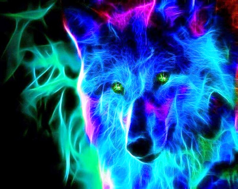 Glowing Wolf Head — Blue, Dramatic, Digital Art