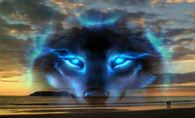 Glowing Wolf Head — Blue, Dramatic