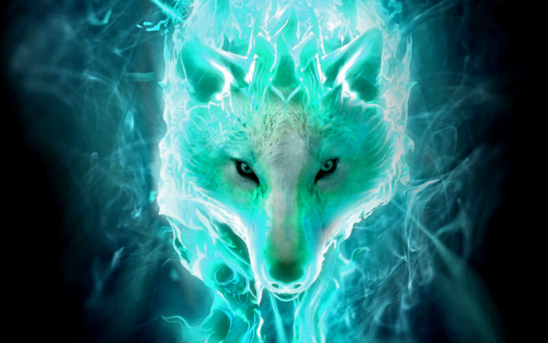 Glowing Wolf Head — Cyan
