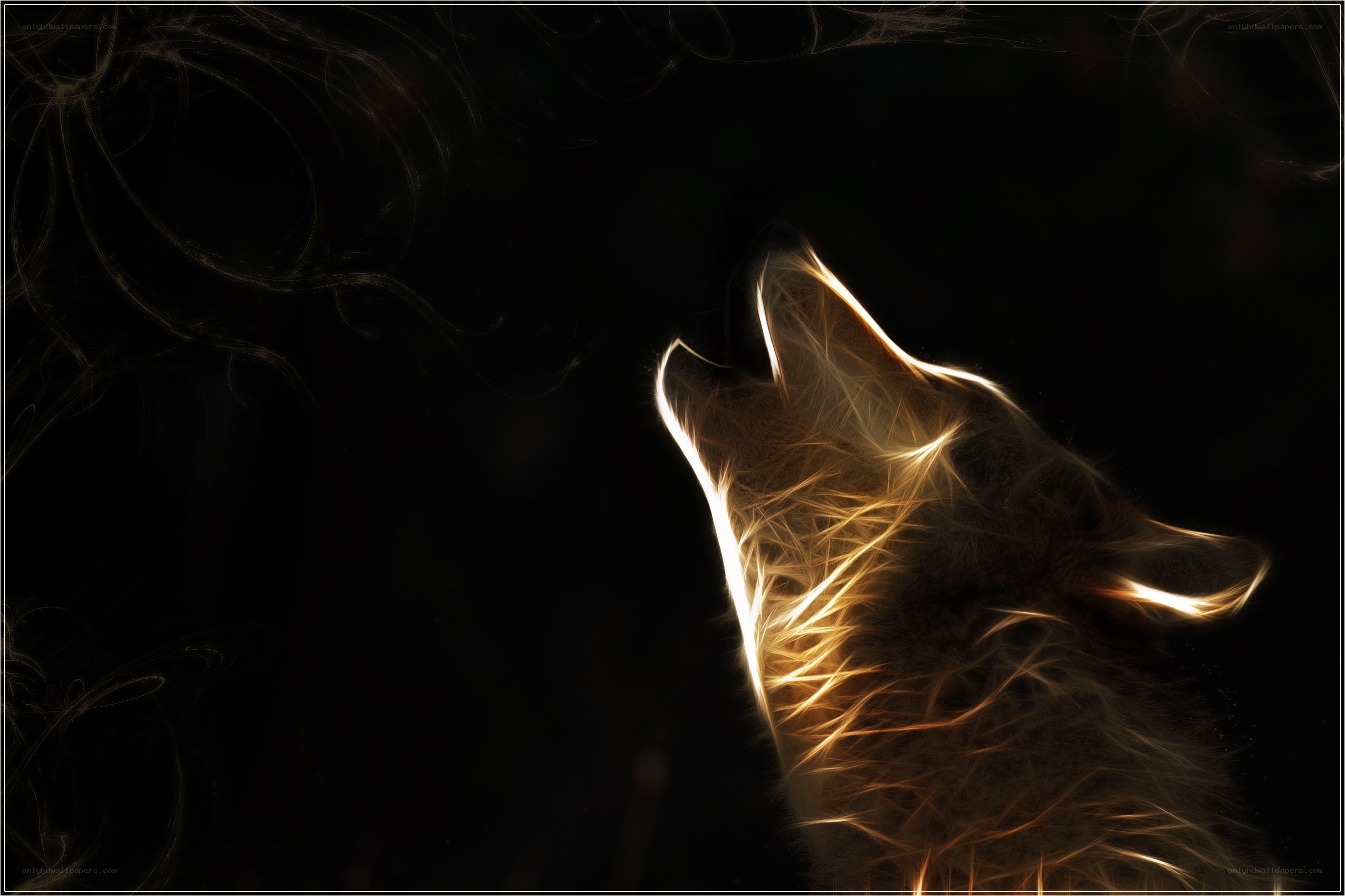 glowing wolf howling at night