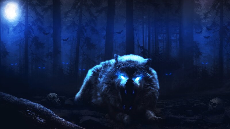 Glowing Wolf in Forest